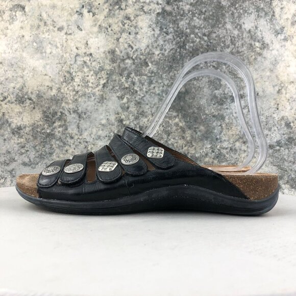 Dansko Womens Size 38 (7.5-8) Janie Black Leather Open Toe Strappy Slide Sandals - Picture 6 of 15